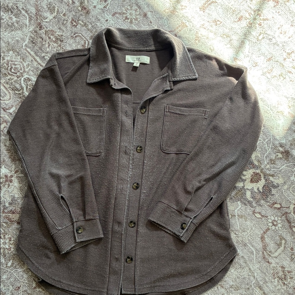 Thread & Supply Button-Front Waffle Shirt Jacket in Brown